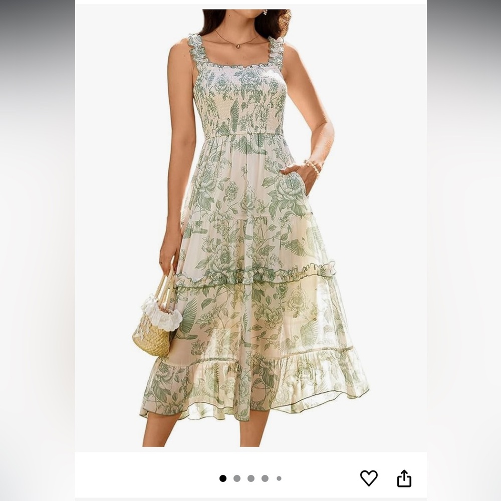 Floral Green and Cream Dress, NWT, Large